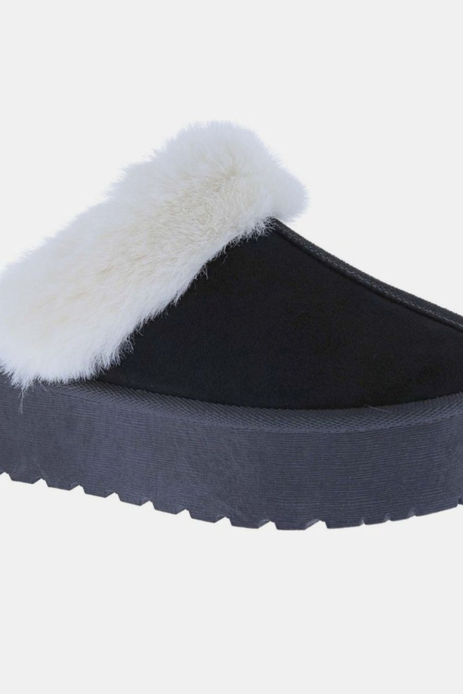 Weeboo Thick Bottom Fur Trim Snow Slippers- Black