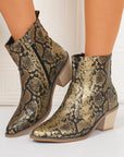 PU Leather Snakeskin Print Block Heel Boots