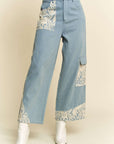 Davi & Dani Lace Applique Wide Leg Jeans