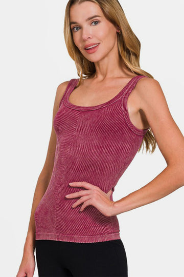 Zenana Ribbed Scoop Neck Tank -Burgundy