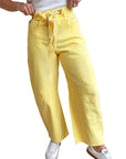 Yellow Solid Color Grommet Detail Knot Waist Barrel Jeans