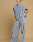 Umgee Elastic Waist Wide Leg Pants-Light Blue