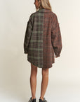 J.NNA Snap Down Tweed Plaid Contrast  Longline Shacket