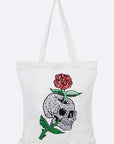 Skull And Rose Large Sequin Patch Canvas Tote