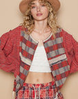 POL Round Neck Long Sleeve Plaid Shirt-Red Multi