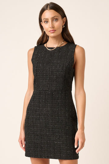 Mittoshop Tweed Sleeveless Mini Dress- Black