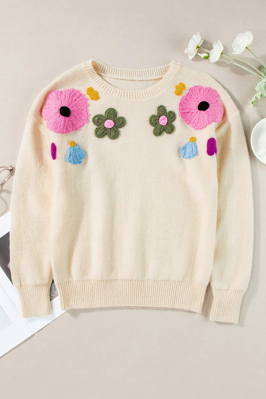 What in Carnation!! Plus Size Crochet Flower Sweater