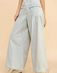 Davi & Dani Drawstring Hem Wide Leg Mid Rise Jeans-Light