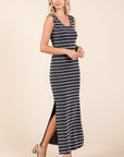 Mittoshop Striped Scoop Neck Sleeveless Maxi Dress- Black