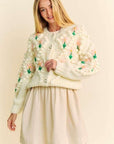 Davi & Dani Floral Pattern Button Down Cardigan- Cream