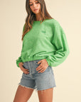 Mable Round Neck Letter Embroidery Crop Sweatshirt- Apple Green