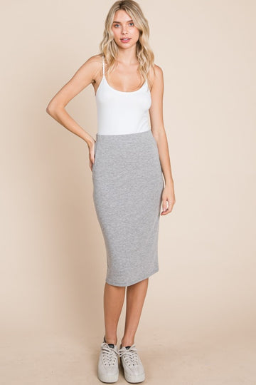 BOMBOM Elastic Waist Pencil Skirt- Gray