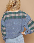 POL Round Neck Long Sleeve Plaid Shirt