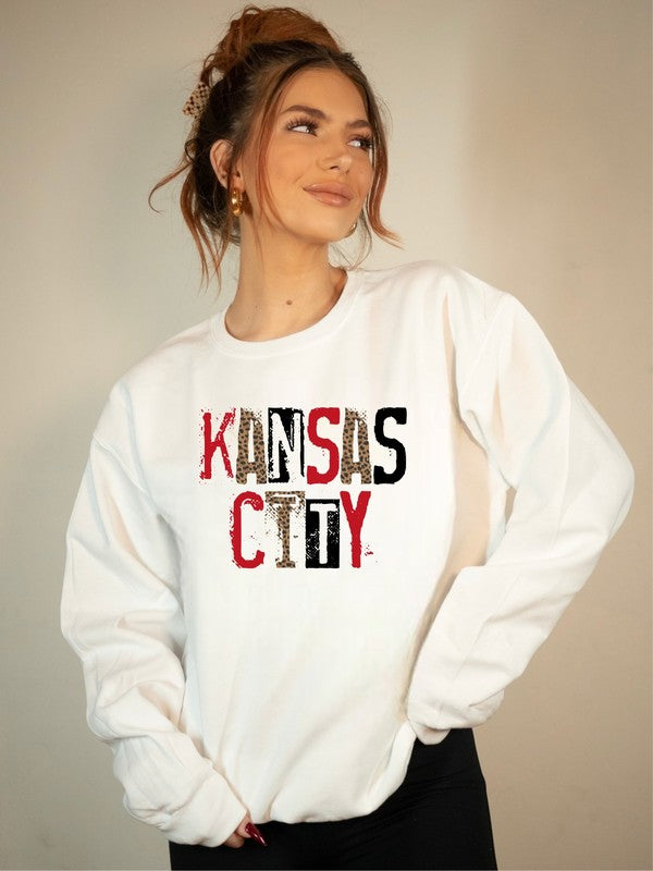 Kansas City Leopard Graphic Crew Neck Sweatshirt- Plus Size