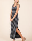 Mittoshop Striped Scoop Neck Sleeveless Maxi Dress- Black