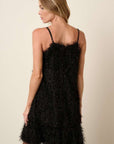 Mittoshop Feather Ruffle Hem Mini Cami Dress-Black