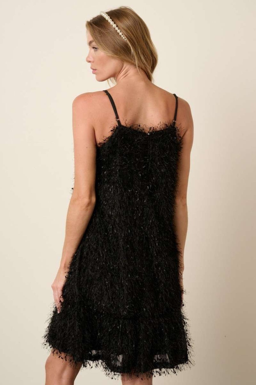 Mittoshop Feather Ruffle Hem Mini Cami Dress-Black