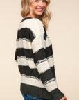 Haptics Striped Contrast Distressed Sweater