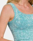 Zenana Washed Ribbed Scoop Neck Wide Strap Tank- Ice Blue