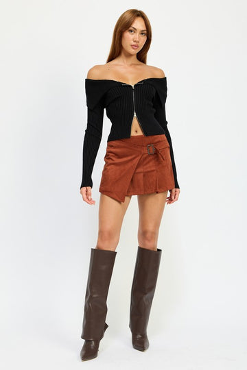 WRAPPED BUCKLE BELT MINI SKIRT