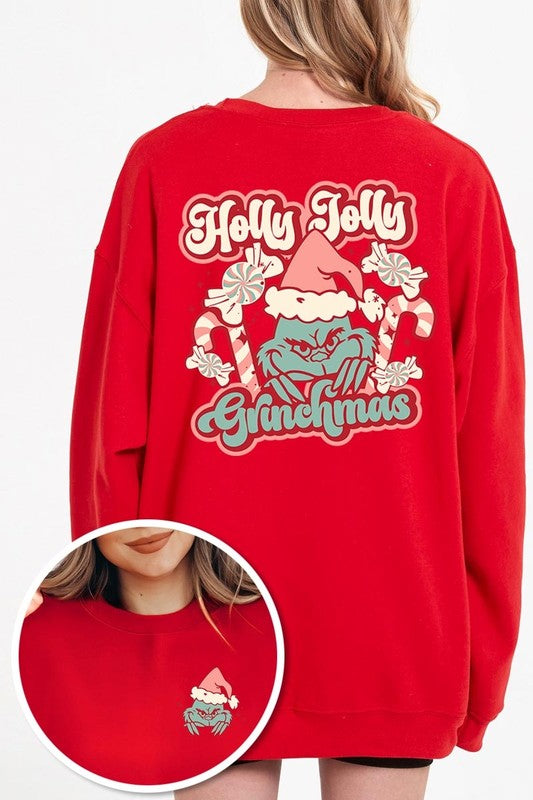 Holly Jolly Grinchmas Graphic Fleece Sweatshirts