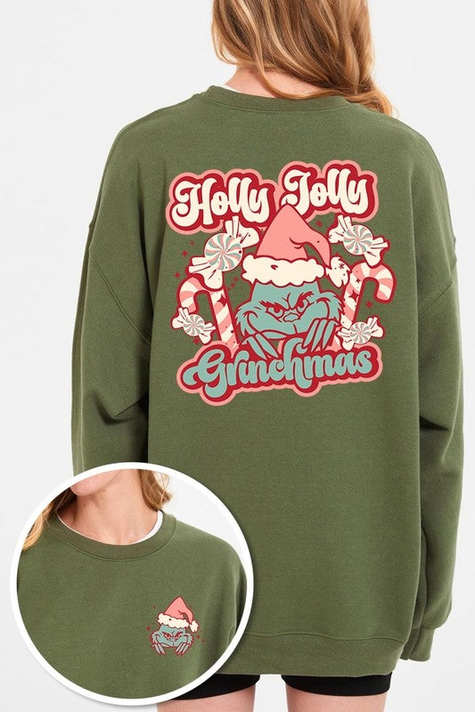 Holly Jolly Grinchmas Graphic Fleece Sweatshirts