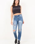 MESH TUMMY CONTROL HIGH RISE STRAIGHT JEANS