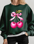 Cherry with Coquette Bow Graphic Fleece Sweatshirt