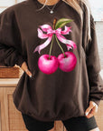 Cherry with Coquette Bow Graphic Fleece Sweatshirt