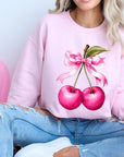 Cherry with Coquette Bow Graphic Fleece Sweatshirt