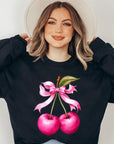 Cherry with Coquette Bow Graphic Fleece Sweatshirt