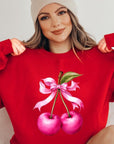 Cherry with Coquette Bow Graphic Fleece Sweatshirt