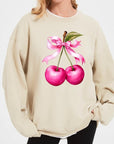 Cherry with Coquette Bow Graphic Fleece Sweatshirt