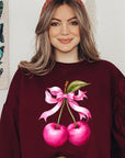 Cherry with Coquette Bow Graphic Fleece Sweatshirt