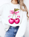 Cherry with Coquette Bow Graphic Fleece Sweatshirt