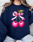 Cherry with Coquette Bow Graphic Fleece Sweatshirt