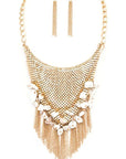 Chainmail Bib Stone Nuggets Fringe Necklace