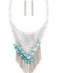 Chainmail Bib Stone Nuggets Fringe Necklace