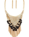 Chainmail Bib Stone Nuggets Fringe Necklace