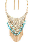 Chainmail Bib Stone Nuggets Fringe Necklace