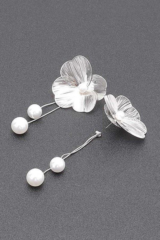 Pearl Drop Filigree Flower Earrings