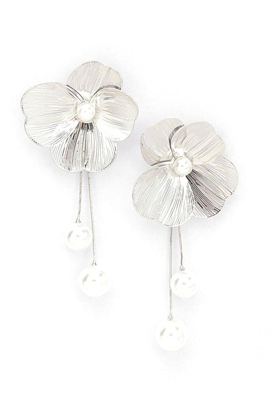 Pearl Drop Filigree Flower Earrings