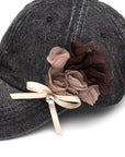 Satin Flower Embellished Denim Cap