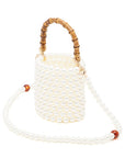 Bamboo Top Handle Beaded Bucket Clutch Bag