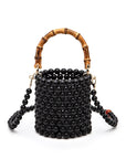 Bamboo Top Handle Beaded Bucket Clutch Bag