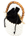 Bamboo Top Handle Beaded Bucket Clutch Bag