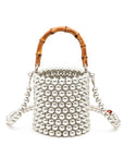 Bamboo Top Handle Beaded Bucket Clutch Bag