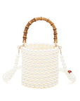 Bamboo Top Handle Beaded Bucket Clutch Bag