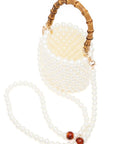 Bamboo Top Handle Beaded Bucket Clutch Bag