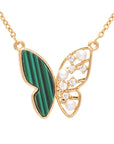 Green Malachite CZ Butterfly Pendant Necklace